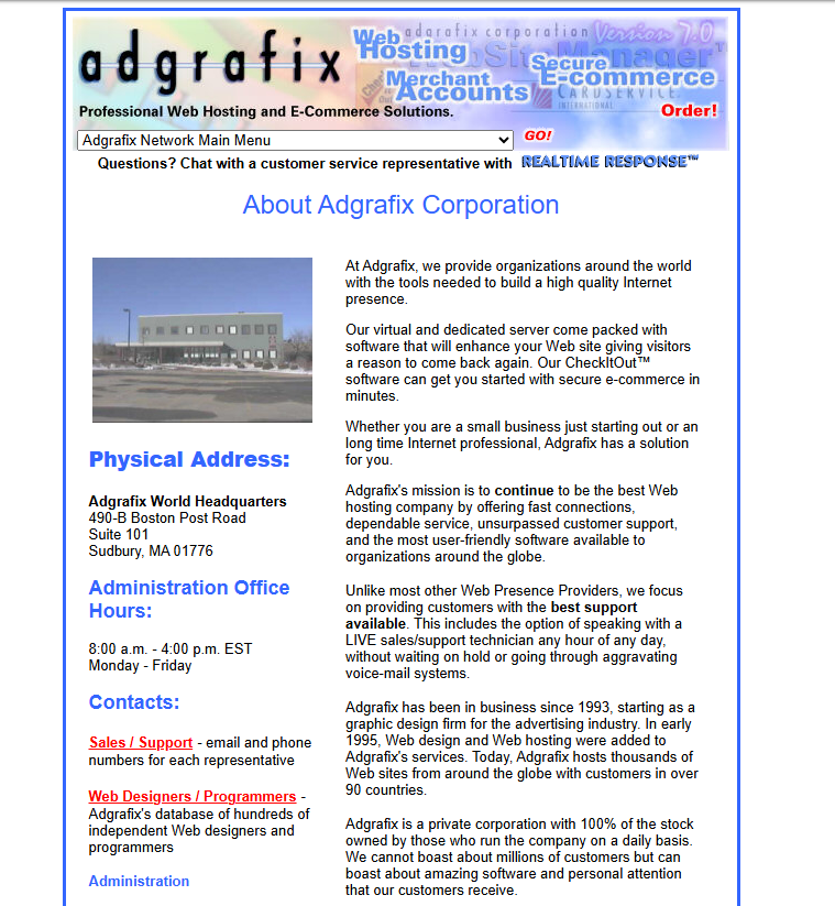 Adgrafix World Headquarters (Sudbury, Massachusetts) — Early Commercial Web Hosting & CheckItOut E-Commerce