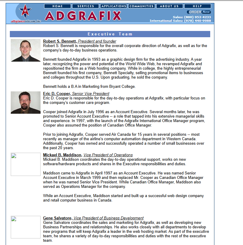 2001 Adgrafix (Allegiance Telecom) Executive Team — Gene Salvatore, Vice President of Business Development