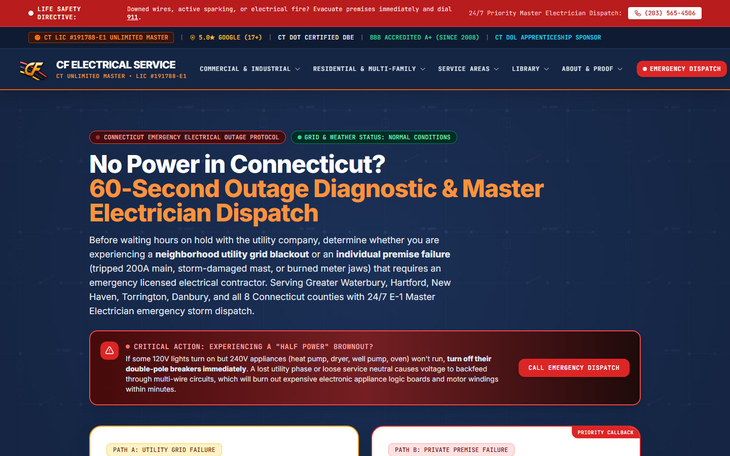 60-Second Connecticut Outage Diagnostic & Half-Power Brownout Protocol