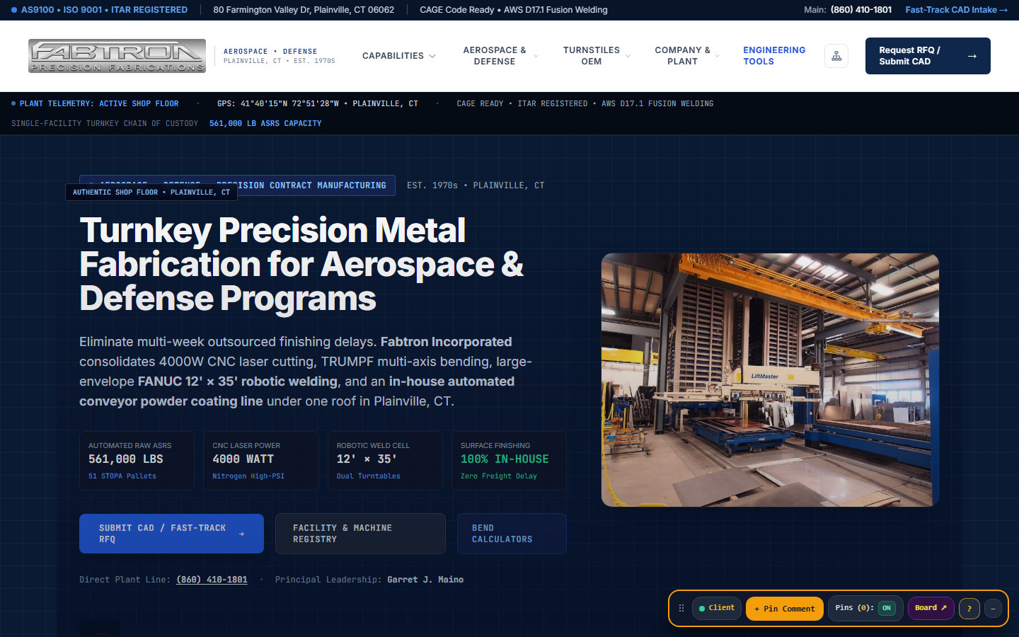 Fabtron Incorporated (fabtronusa.com): 62-Route Aerospace & Defense Precision Metal Fabrication, CNC & Turnstile OEM Platform