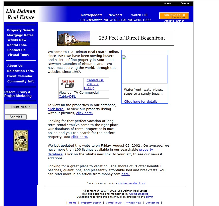 August 2, 2002 Lila Delman Capture — "This site designed and maintained by Online Imaging" & Dual-Bandwidth Streaming