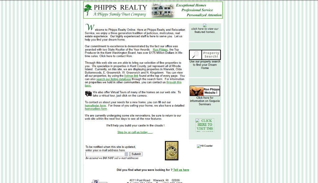 Phipps Realty Online (Warwick, RI) — Custom Listing Database, Virtual Tours & Homefinder Forms