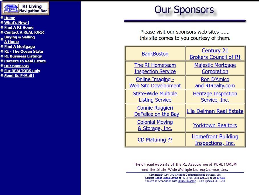 June 10, 1998 "Our Sponsors" Matrix — Lila Delman Real Estate, BankBoston & Online Imaging